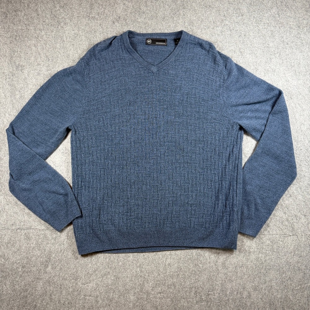 Weatherproof Mens V Neck Basketweave Textured Knit Sweater XL Blue Acrylic